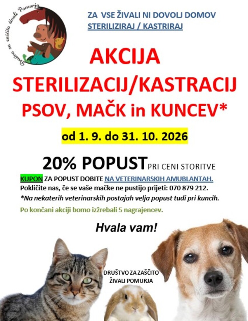 Akcija sterilizacij in kastracij psov in mačk